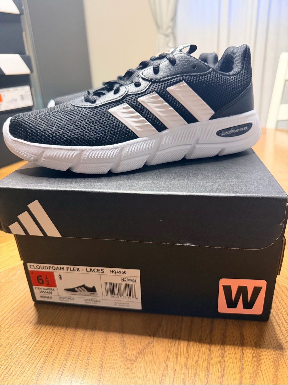 Adidas Women's Cloudfoam Flex Black/White Running Shoes Wide